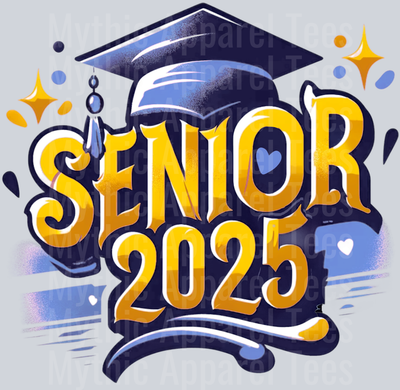 0024 Senior 2025 Airbrushed Lt Blue and Gold DTF 2025 Senior Graduation Transfers