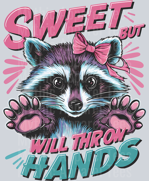 Sweet but will throw hands racoon with bow DTF Racoon Transfers