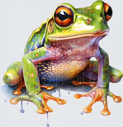 Vibrant Watercolor Tree Frog with Orange Eyes and Colorful Spotted Belly