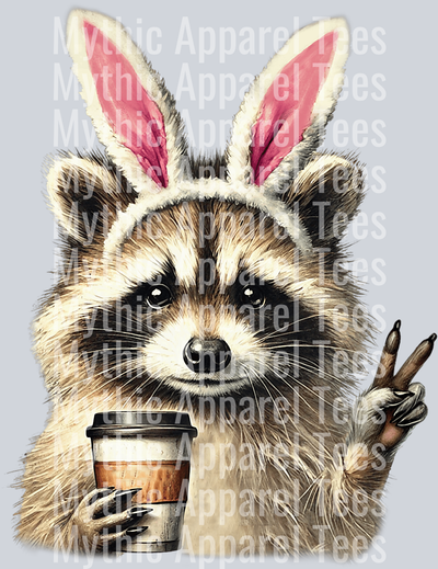 Racoon with Bunny ears DTF Coffee Transfers