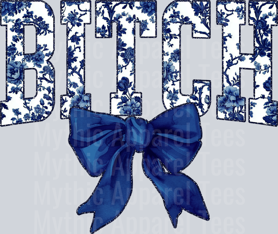 Navy Bitch College Font With Bow Floral Pattern Edgy