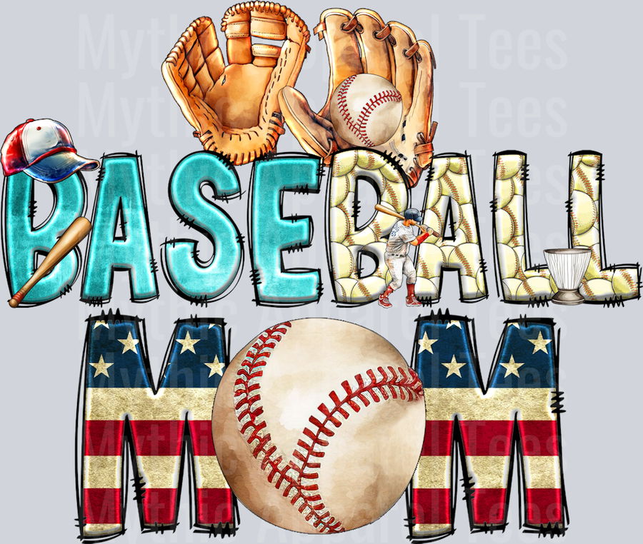 Baseball Mom with American flag DTF Baseball Transfers