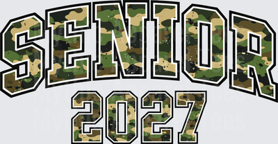 Senior 2027 Arched Varsity Letters Camouflage Print Graduation Design