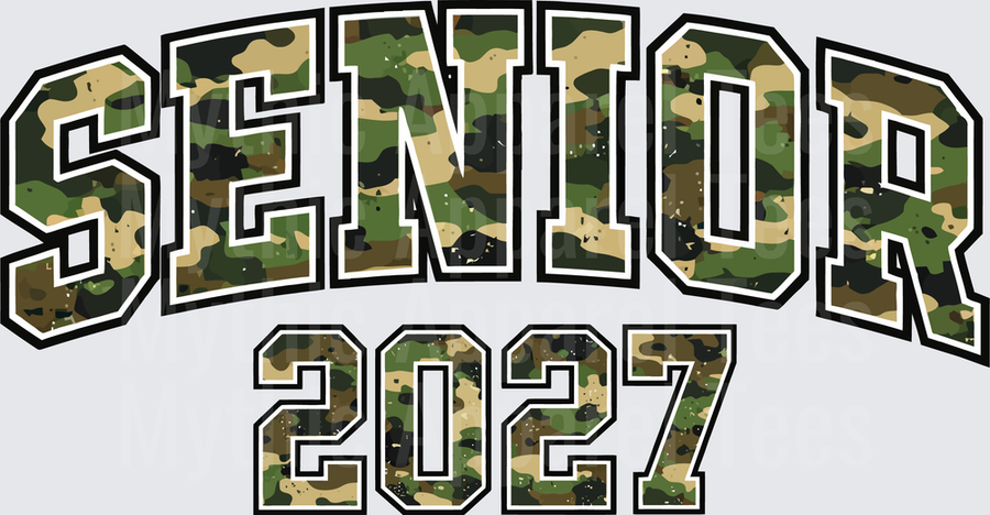 Senior 2027 Arched Varsity Letters Camouflage Print Graduation Design