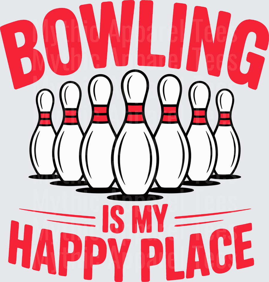 Bowling Is My Happy Place Red Text with Pins Design