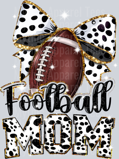 Football mom with bow and glitter letters cute DTF Sports Transfers