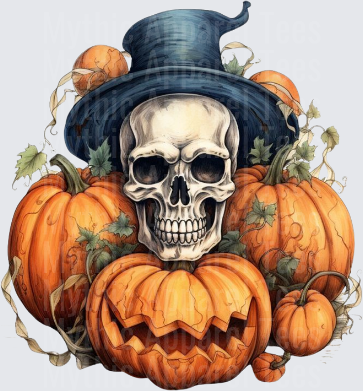 Halloween Gothic Witches Skull Top Hat Pumpkins Vines