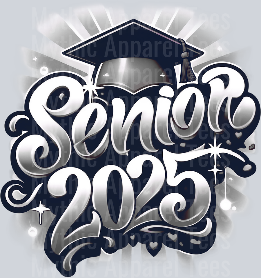 002 Airbrushed Senior 2025 Gray DTF 2025 Senior Graduation Transfers