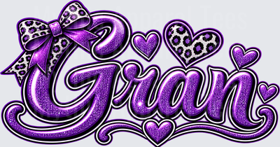 Names For Grandma Gran Purple Glitter Leopard Print Bow Hearts Script Design