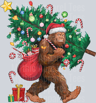 39 Santa Bigfoot Christmas Tree Lights Funny Sasquatch Believe T-Shirt