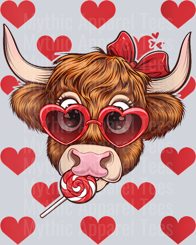 189 Womens Highland Cow Valentine_S Day Women Girls Farmer Cow Lovers V-Neck T-Shirt