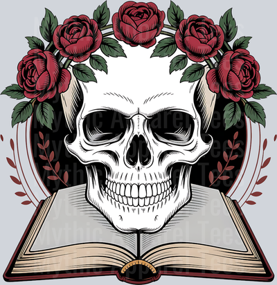 Skull with book open DTF Book Transfers