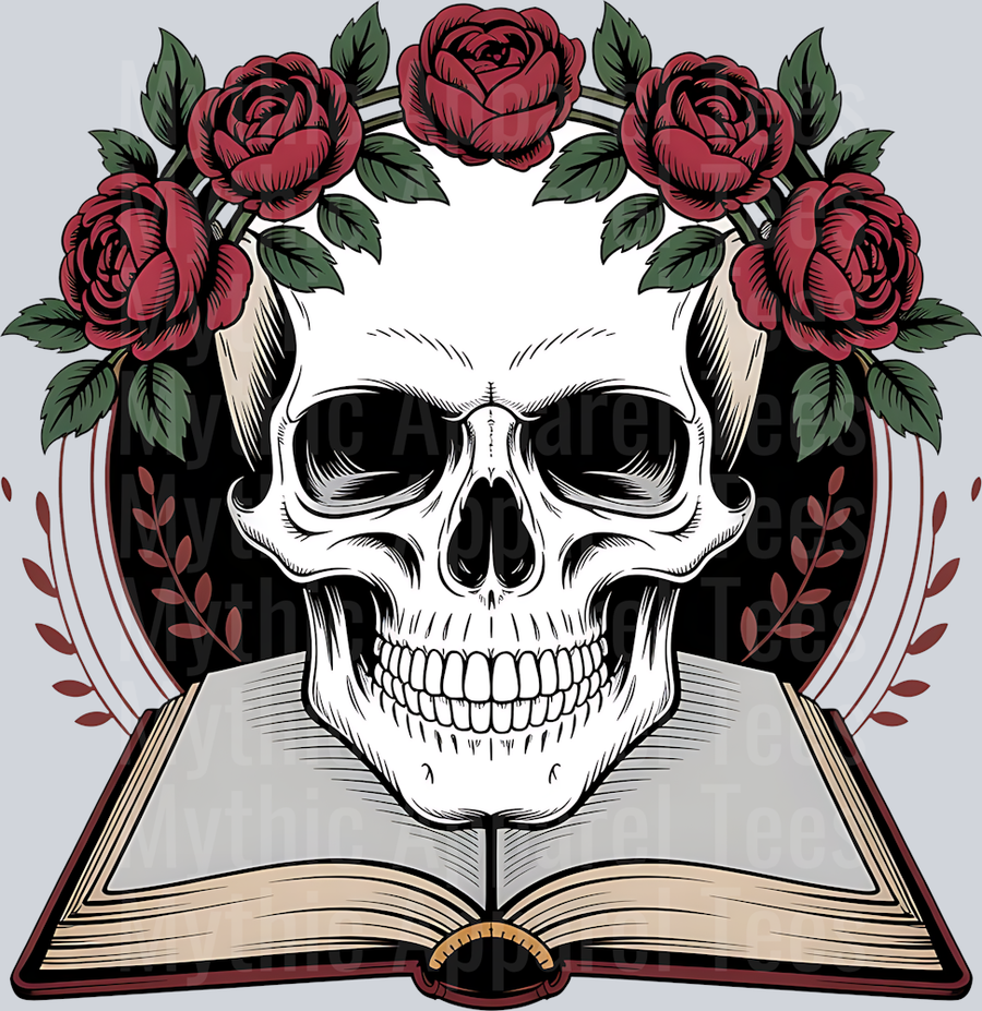 Skull with book open DTF Book Transfers