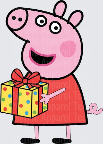 Peppa Pig Holding Colorful Polka Dot Birthday Gift Box