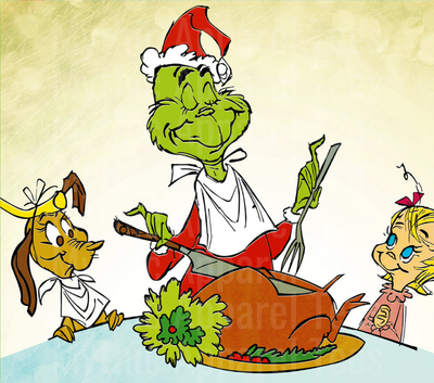 The Grinch Carving Christmas Turkey with Cindy Lou Who and Max the Dog Holiday Feast Scene
