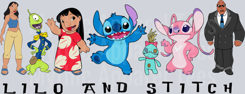 Lilo and Stitch characters lined up DTF Lilo and Stitch Transfers