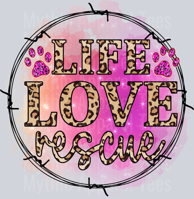 Life Love Rescue dog paw prints pink DTF Dog Transfers