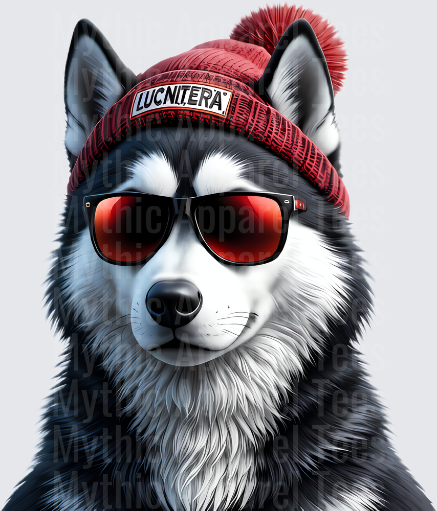 NFL Mascots Cool Husky Red Beanie Sunglasses Portrait