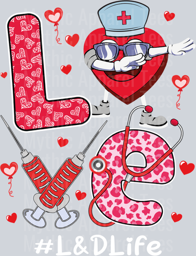 AZ836 Labor & Delivery L&D Nurse Valentine Day Love Dabbing Heart Long Sleeve T-Shirt