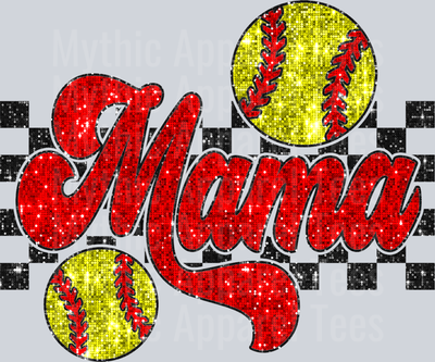 Red Sequin Checkered Softball Mama
