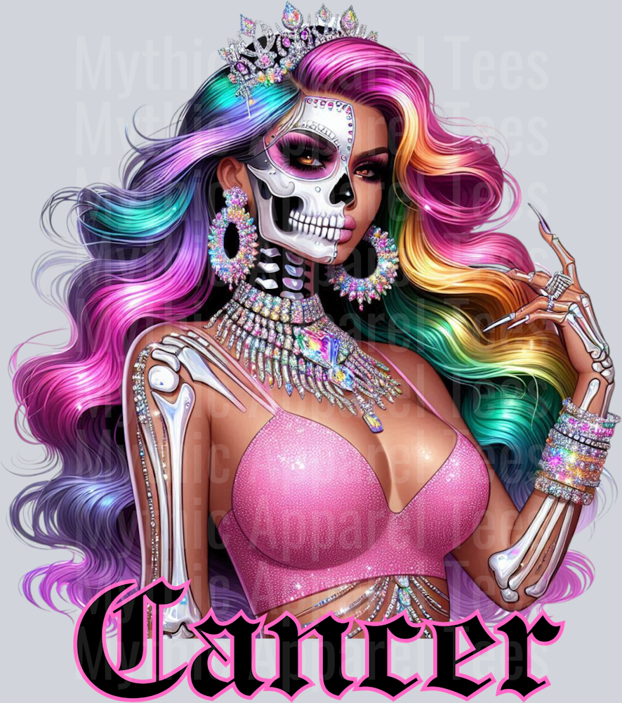 Cancer Glam Skull Girl Horoscope DTF Zodiac Sign Transfers