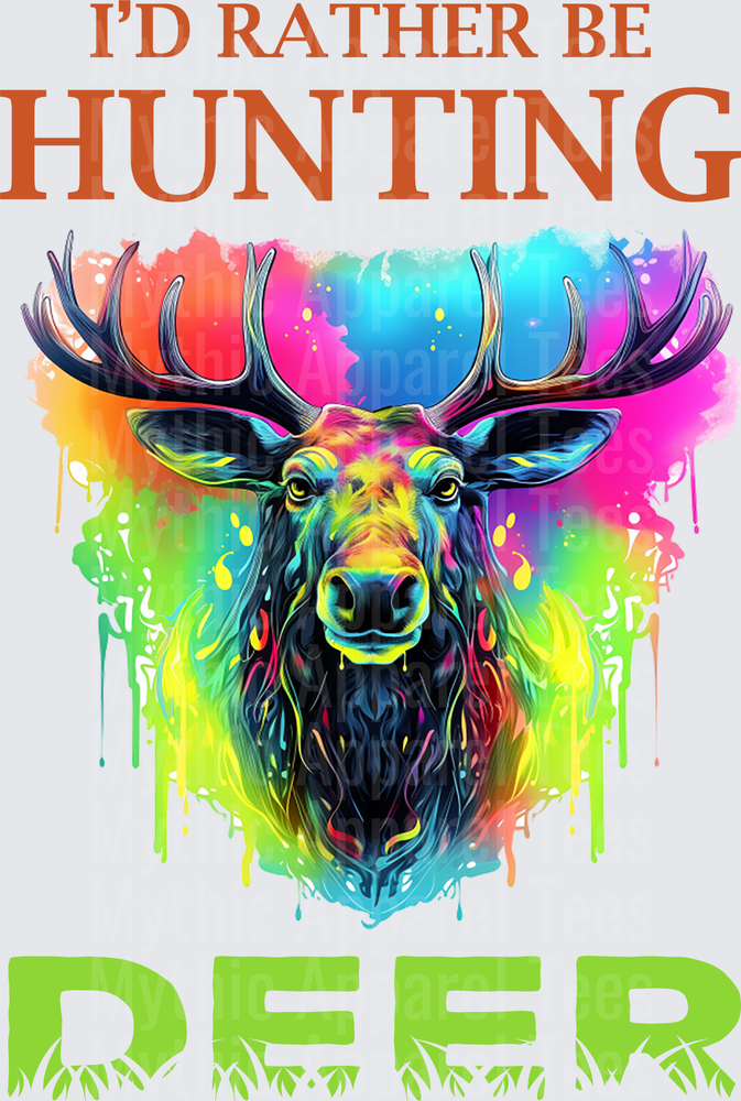 I'd Rather Be Hunting Deer Neon Colorful Moose Portrait Drip Paint Splash Hunting Graphic