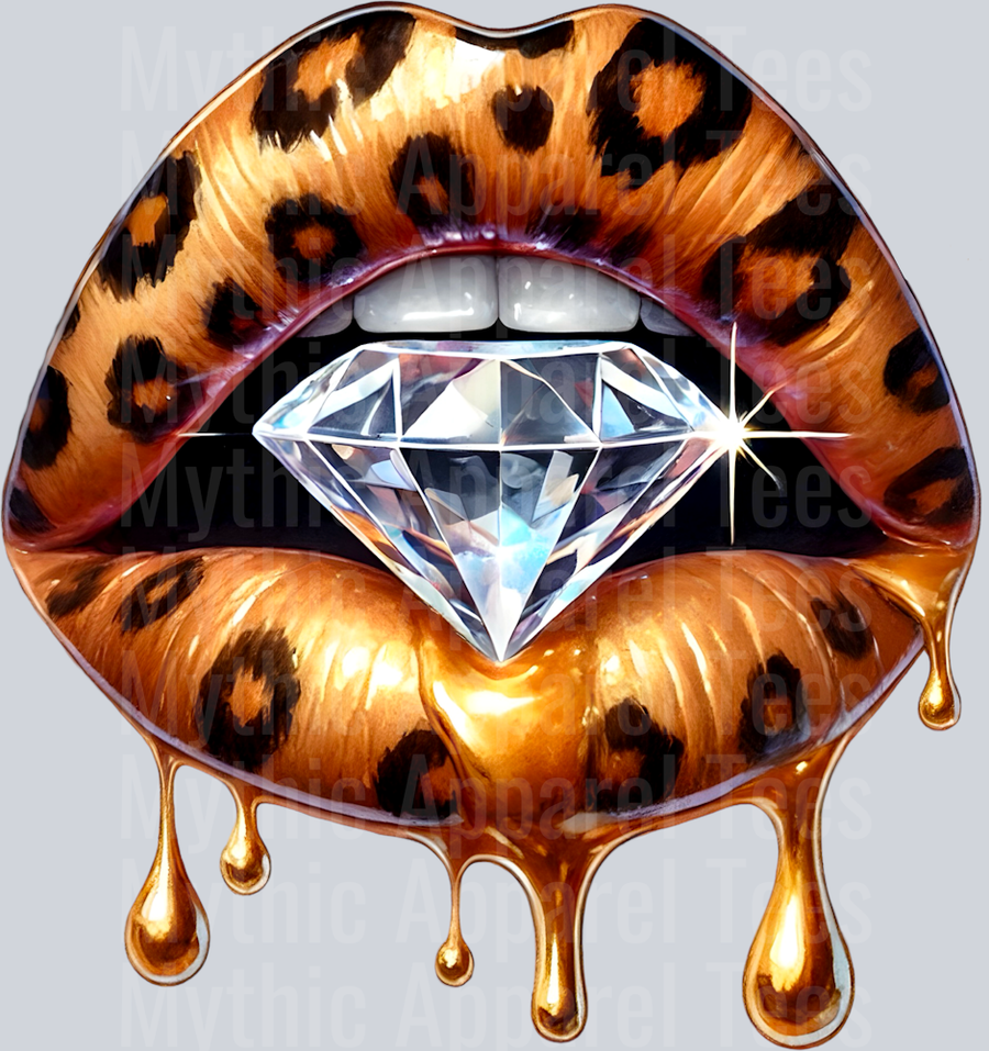 Gold Leopard Diamond Lips (15) DTF Glam Transfers