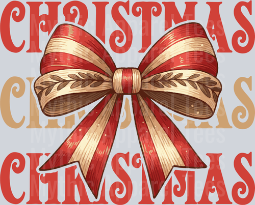 Christmas Gold and Red Ribbon Bow  DTF Christmas Transfers