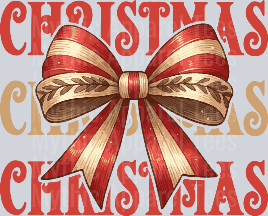 Christmas Gold and Red Ribbon Bow  DTF Christmas Transfers