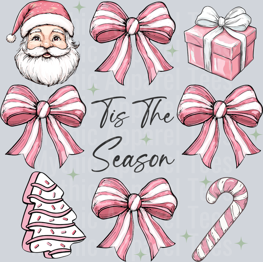 Santa Pink bows and presents DTF Christmas Transfers