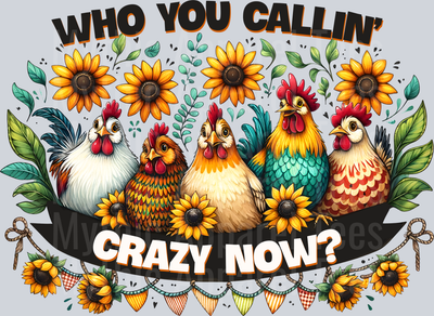 who you callin crazy now chickens and sun flowers lined up DTF Chicken Transfers