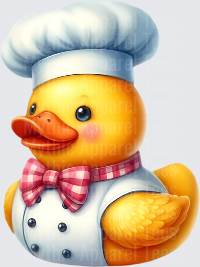 Rubber Duck in Uniform Chef Hat and Gingham Bow Tie