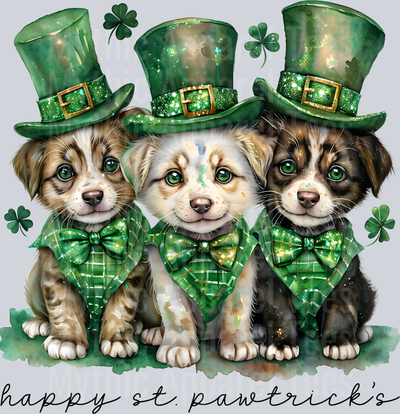 Happy St Pawtricks Day Dogs With Top Hats and Green Bow St Patrick's Day
