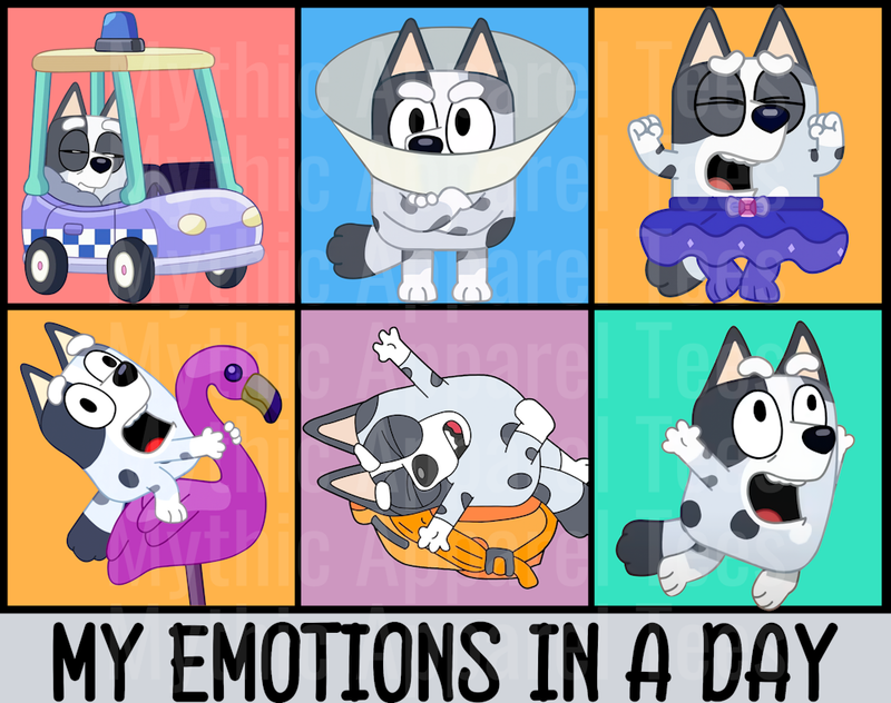 My emotions in a day Bluey Emotion card DTF Bluey Transfers