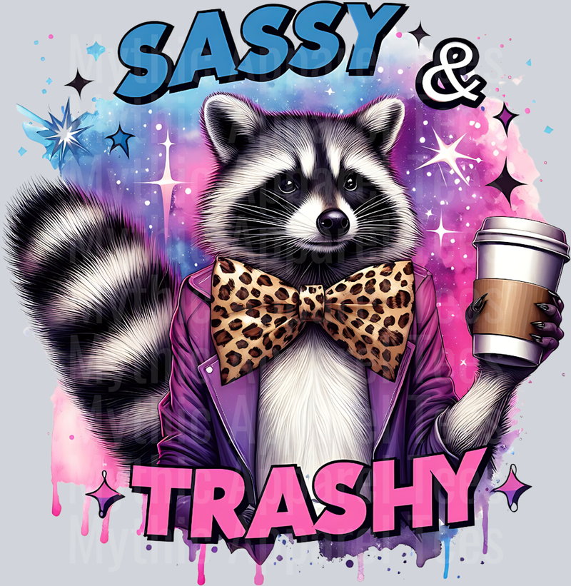 Sassy and trashy racoon with bowtie DTF Racoon Transfers