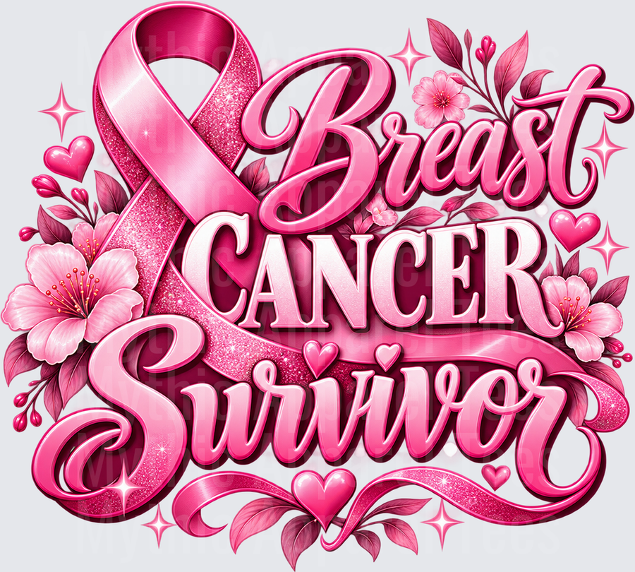 Breast Cancer Survivor Pink Ribbon Glitter Floral Hearts Sparkle Awareness Design