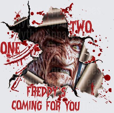 Freddy Krueger Nightmare on Elm Street One Two Freddy's Coming For You Ripping Through with Blood Splatter