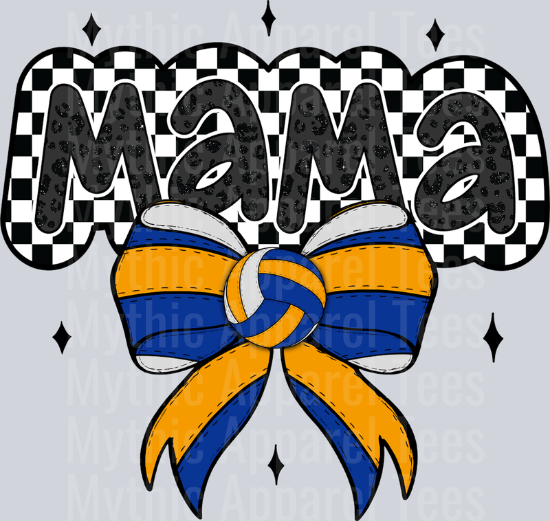 Volleyball mama with checker and yellow blue white pattern cute DTF Sports Transfers