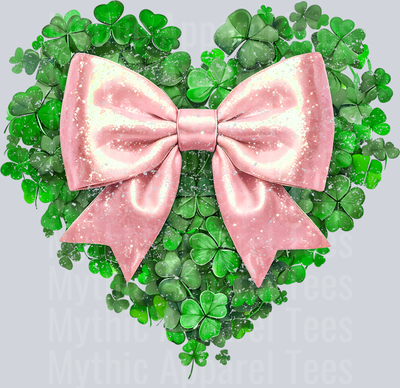 Shamrock Heart Distressed Pink Bow