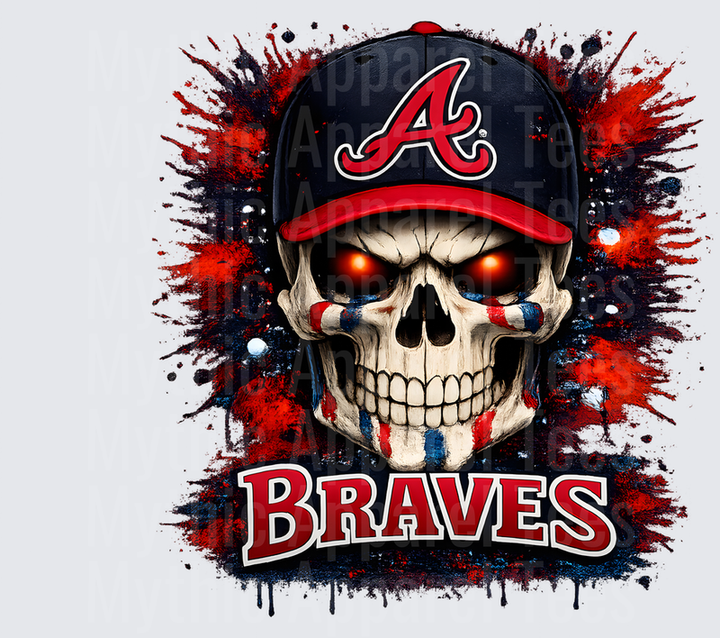 MLB Skulls Atlanta Braves Glowing Eyes Skull Cap Splatter