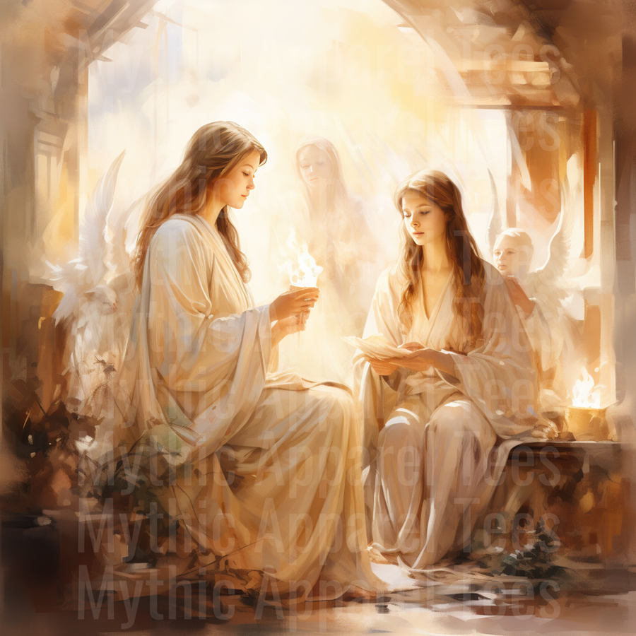 Nativity Angels with Flame and Scripture in Warm Golden Light