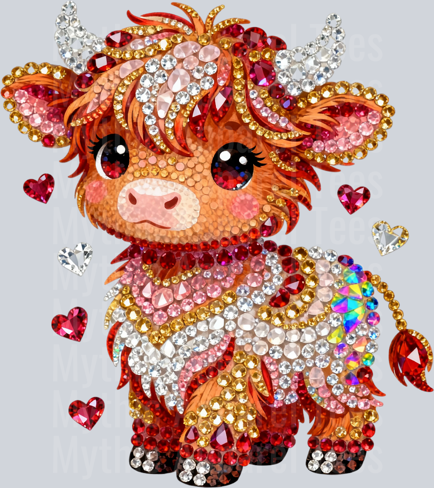 AZ694 Faux Rhinestone Valentines Day Highland Cow