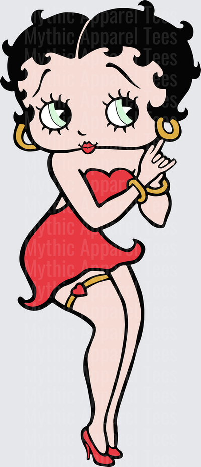 Classic Betty Boop in Red Heart Dress with Gold Hoop Earrings and Bracelet Flirty Pose