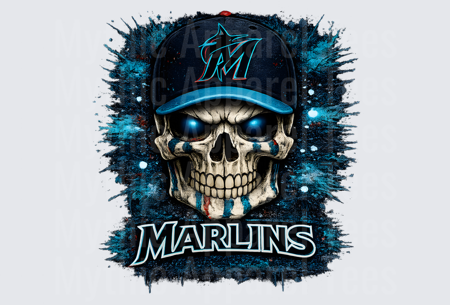 MLB Skulls Miami Marlins Glowing Eyes Skull Cap Splatter