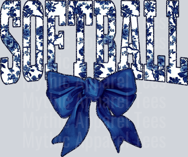 Navy Softball School Spirit & Sports College Font Floral Pattern