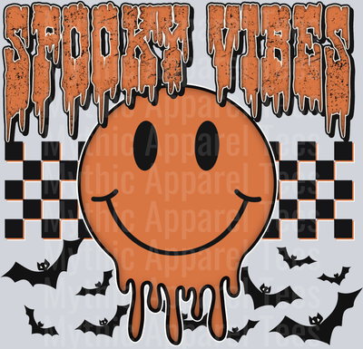 Spooky vibes Bats and Black Checkers DTF Halloween Transfers