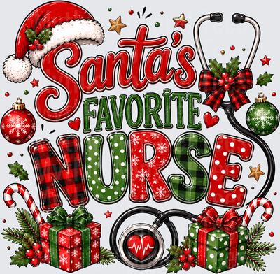 Santa's Favorite Nurse Christmas Holiday Stethoscope Buffalo Plaid Festive Design