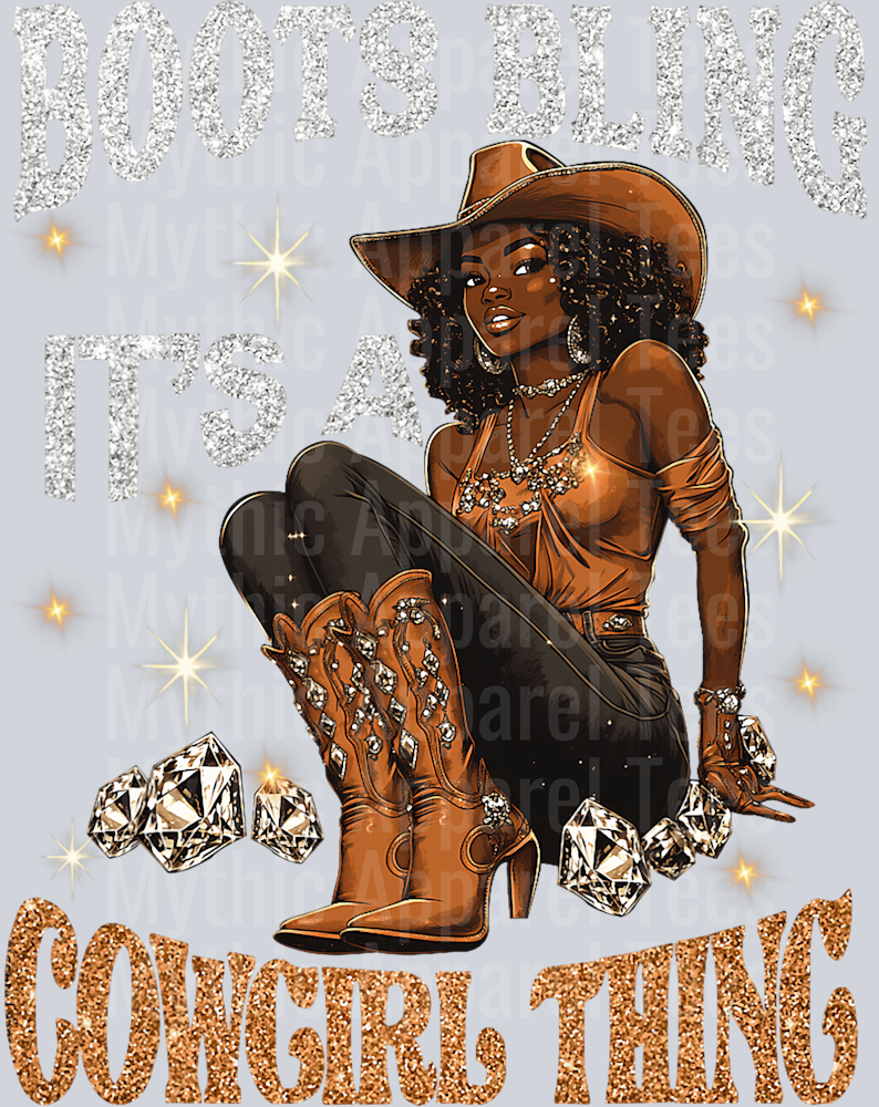 Boots and Bling Its a cowgirl thing Tan boots top and hat DTF Western Transfers