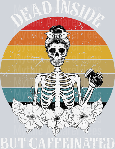 Dead inside but caffeinated retro skull girl with coffee DTF Coffee Transfers