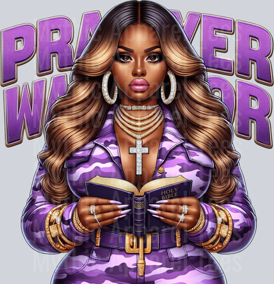 GIrl with open bible 3 Purple Prayer Warrior DTF Religious Transfers